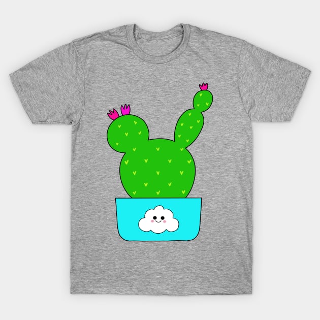 Cute Cactus Design #132: Cute Cactus With Flowers In Cloud 9 Pot T-Shirt by DreamCactus